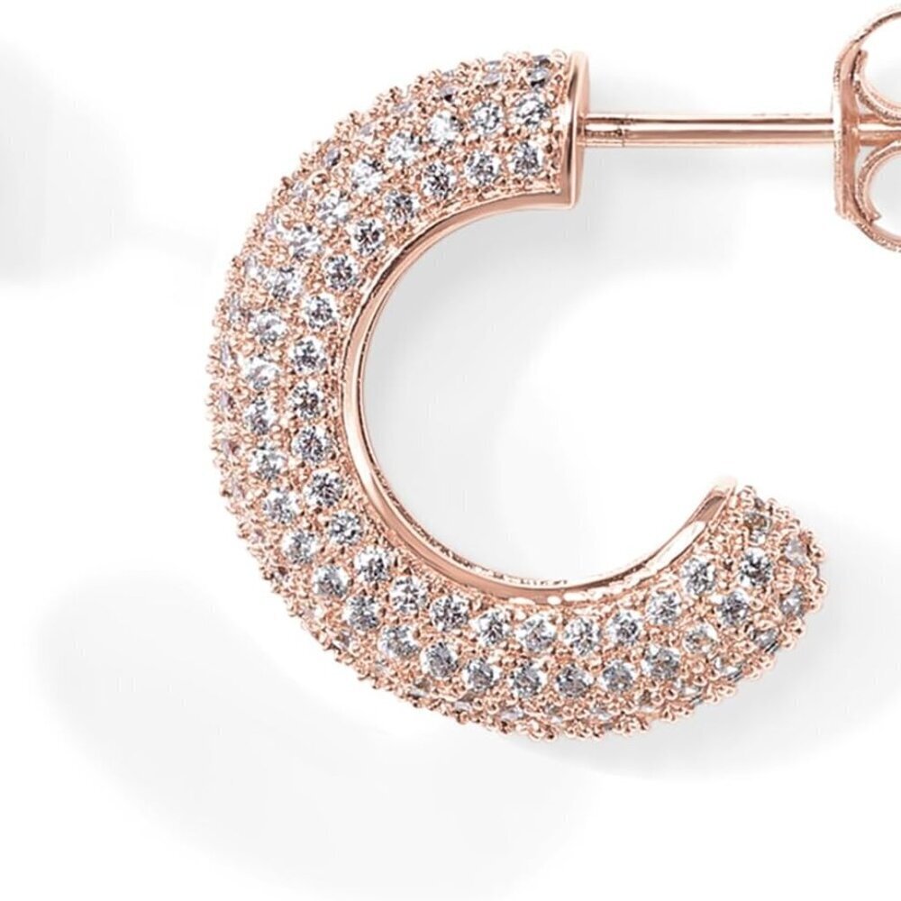 Sterling Silver Hoop Earrings Rose Gold Plated Cubic Zirconia Women Jewelry